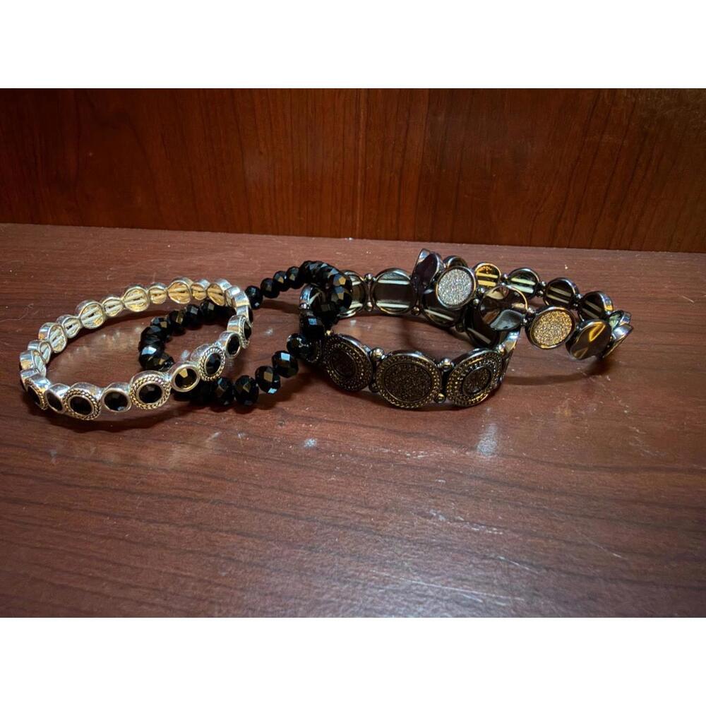Various Black and‎ Silver Costume Jewelry Bracelets (Set of 4)